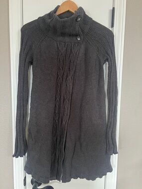 Daisy Fuentes Charcoal Cable-Knit Button Turtleneck Sweater